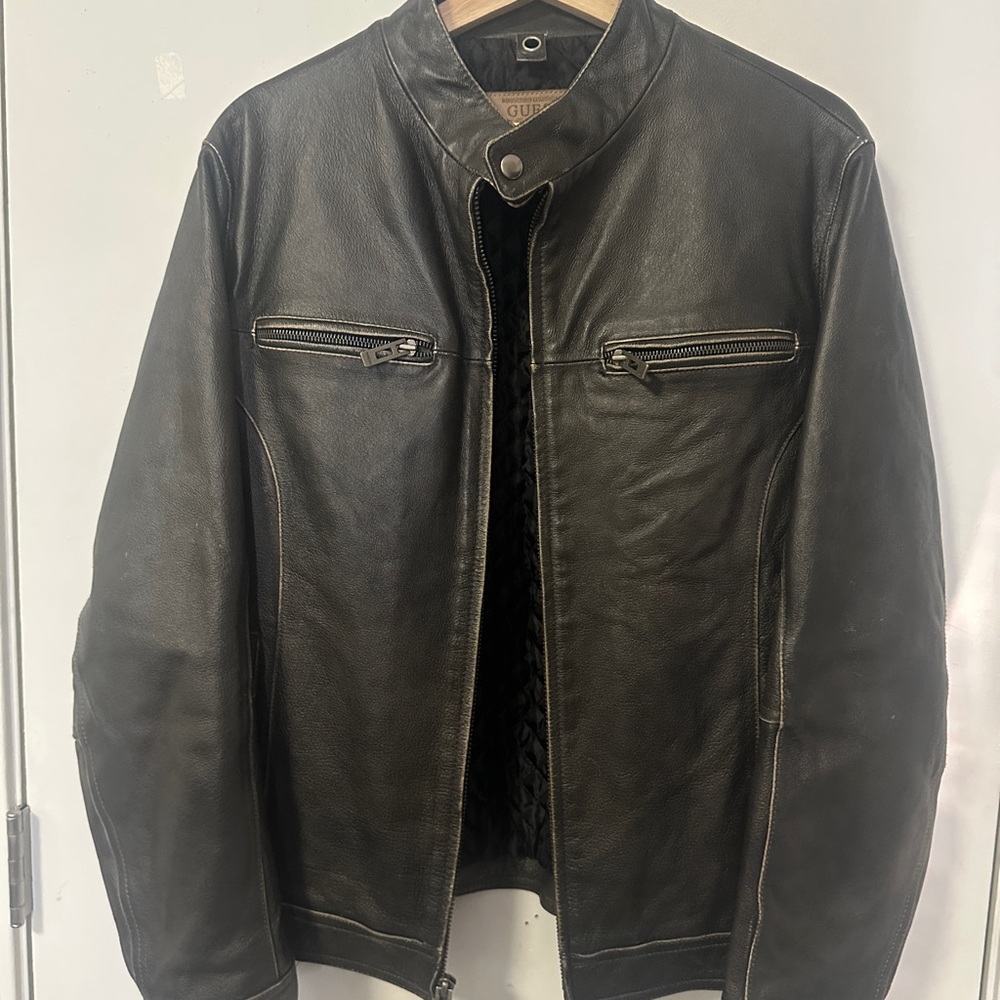 Guess Men's Black Leather Jacket